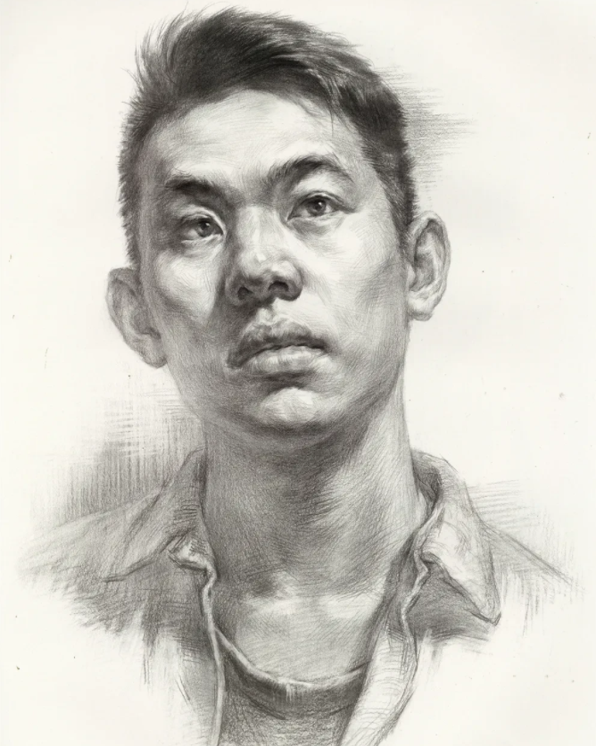 男青年素描頭像照片素材