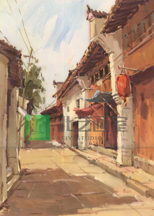 古鎮(zhèn)街景的畫法