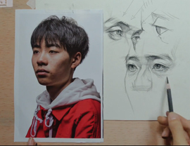 素描頭像（四分之三眼睛的透視）畫法的講解示范