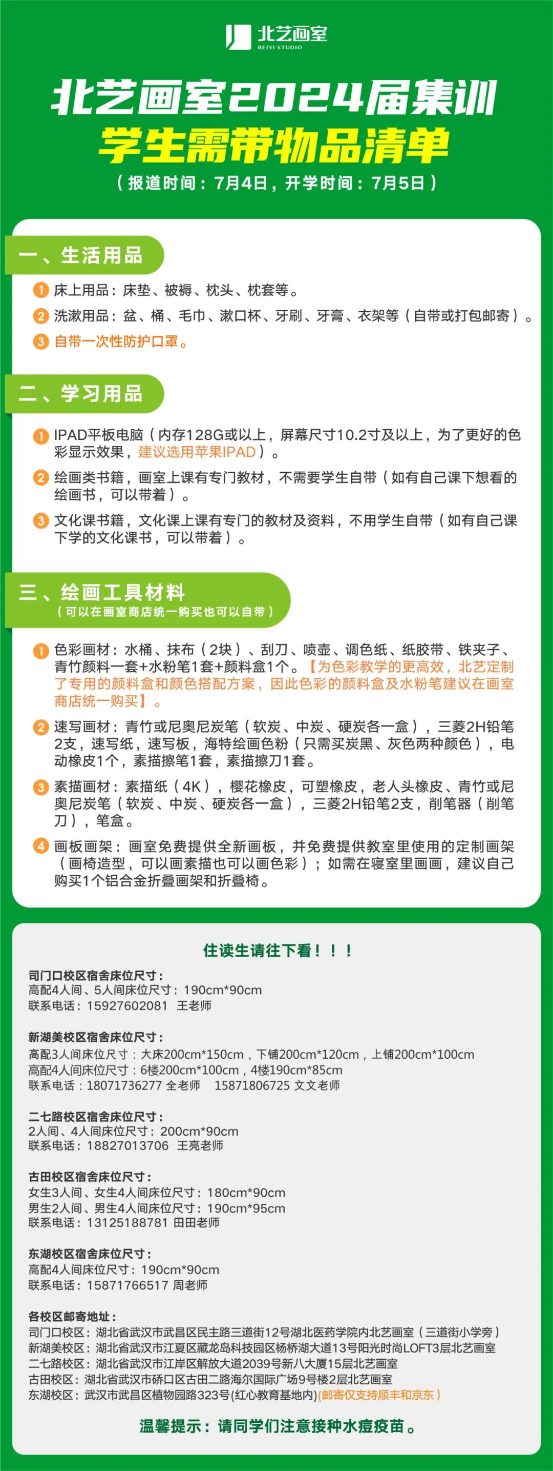 入學(xué)所需物品