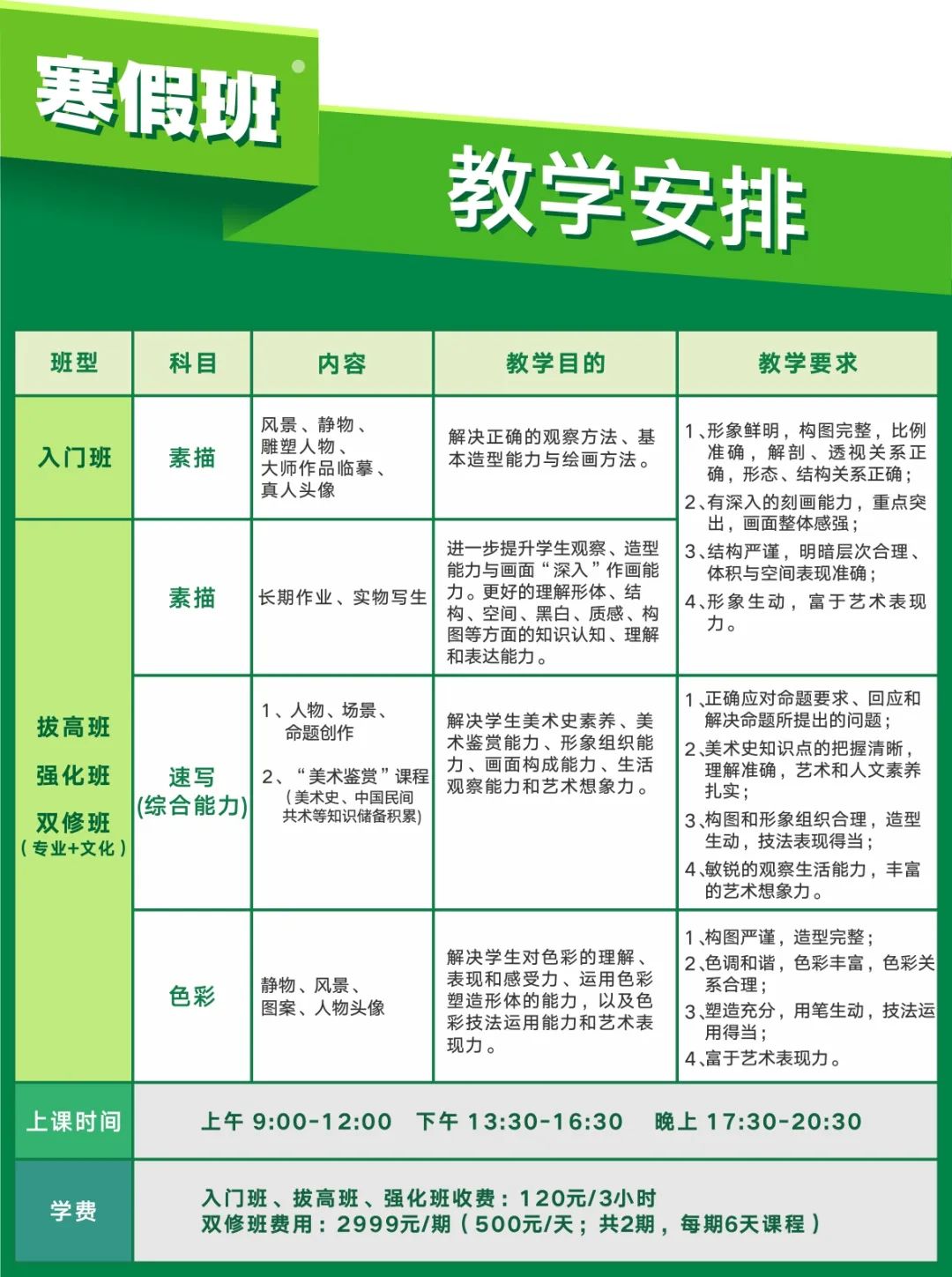 寒假班教學(xué)安排
