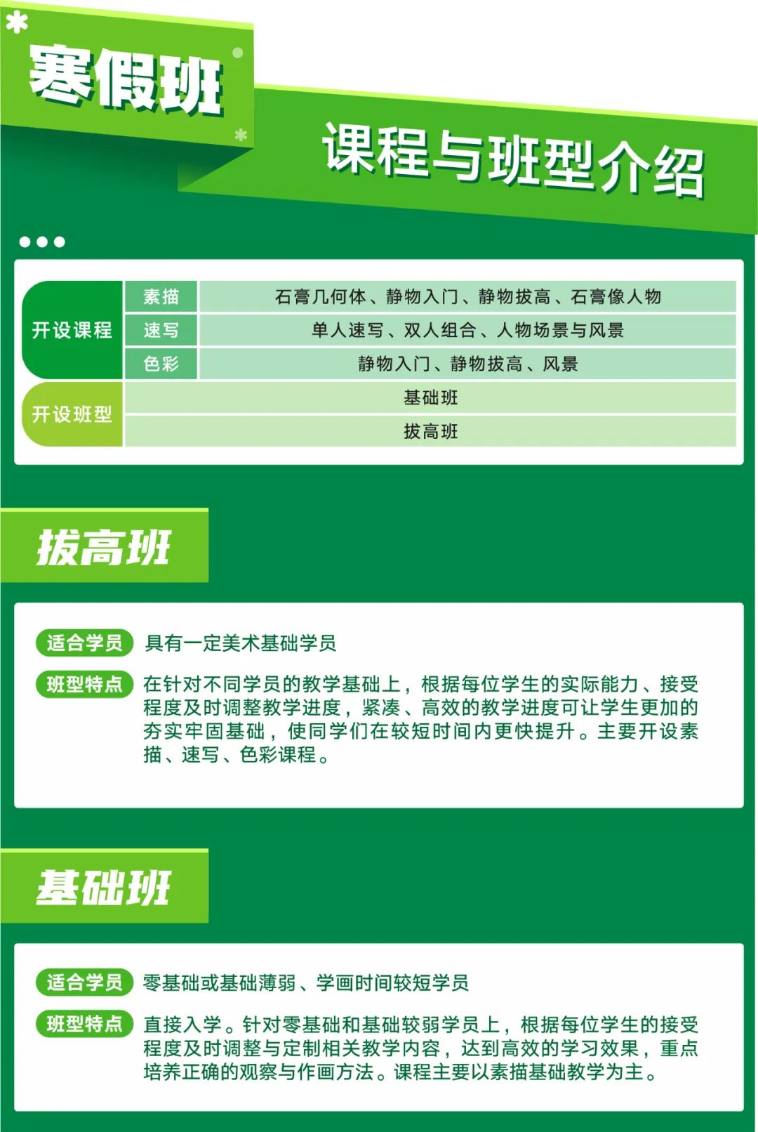 北藝畫室2023年寒假班班型設(shè)置